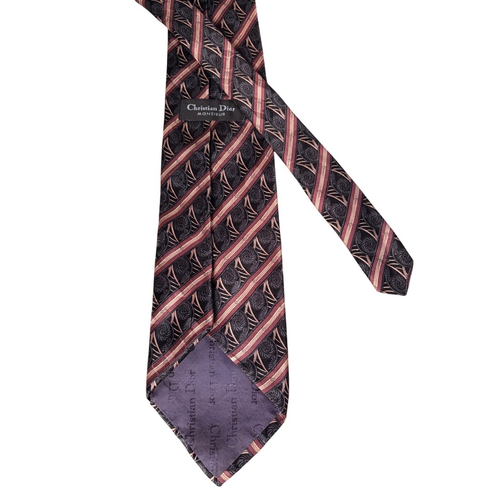 Christian Dior Monsieur Mens Silk Tie Black Burgundy Gold Geometric Swirl Canada